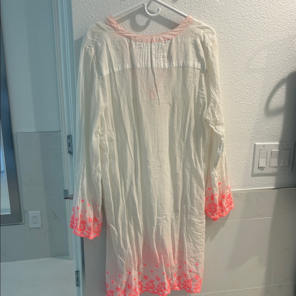 French Softest Cotton White and Pink Embroidered Tunic Dress - Picture 5 of 5